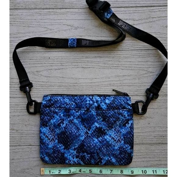 PINK VICTORIA'S SECRET ADJUSTABLE CROSSBODY WORKOUT SHOULDER BAG. BLUE CROCODILE - Picture 4 of 11